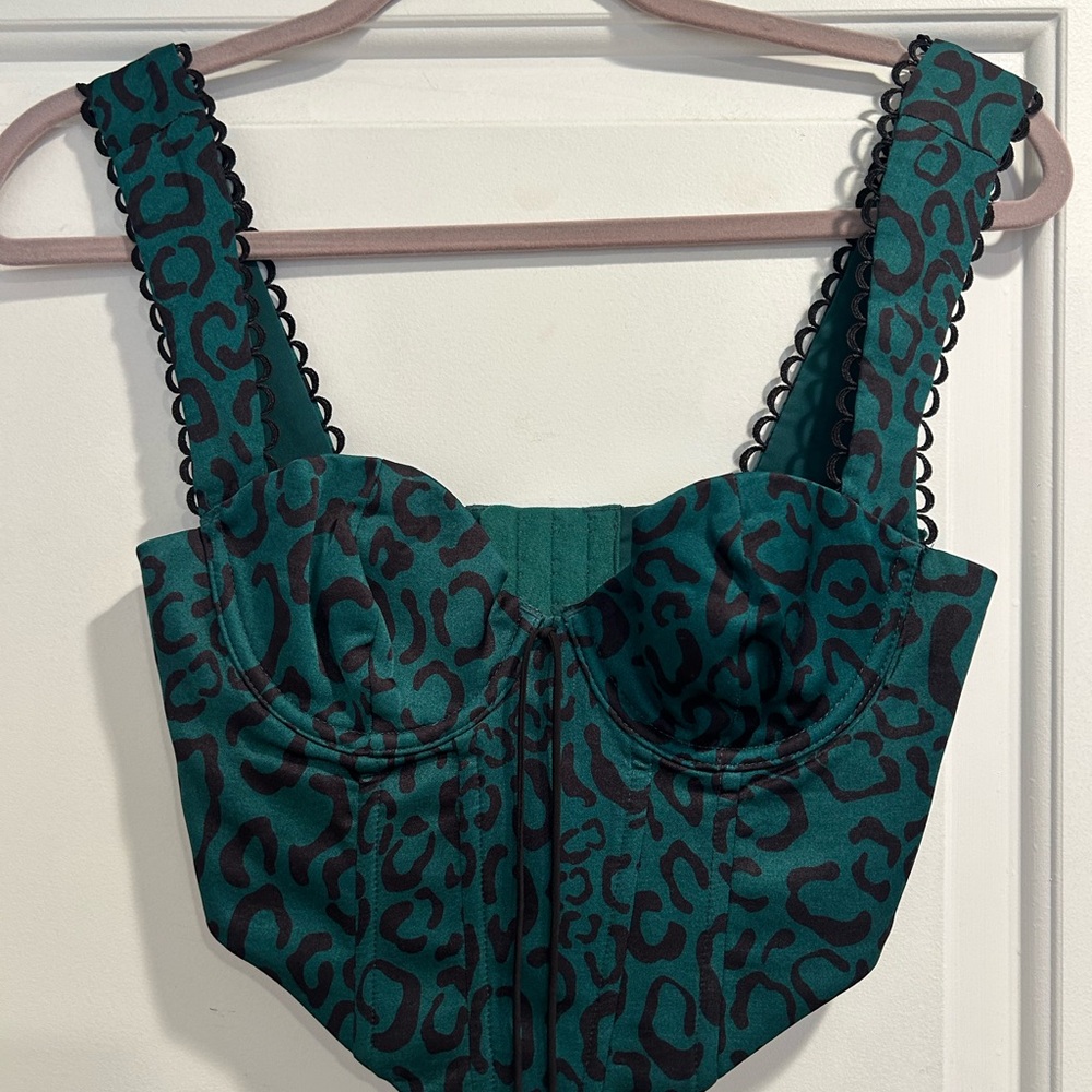 For Love And Lemons Teal Print Bustier - Picture 2 of 15